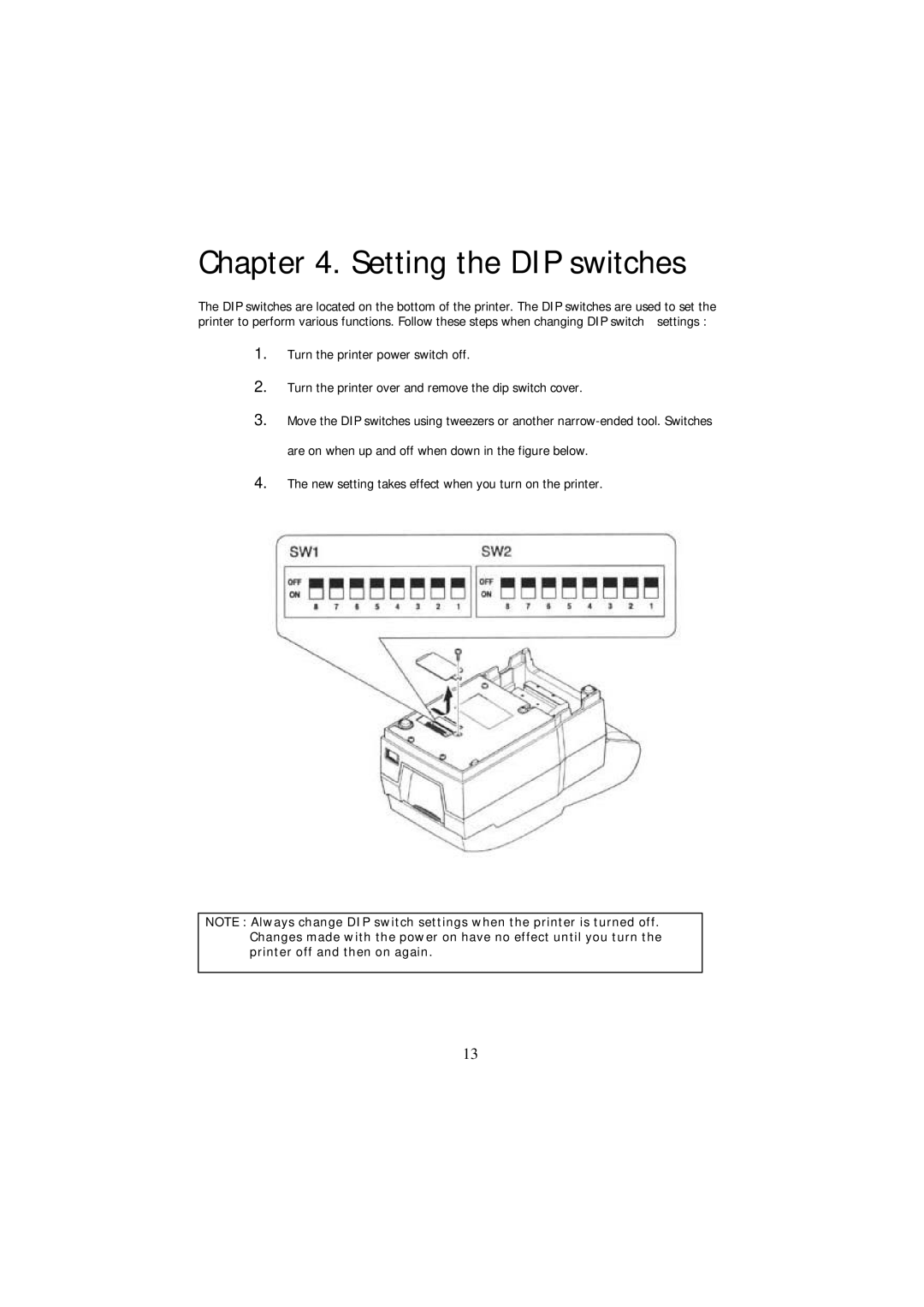 Samsung SRP-270 Series specifications Setting the DIP switches 