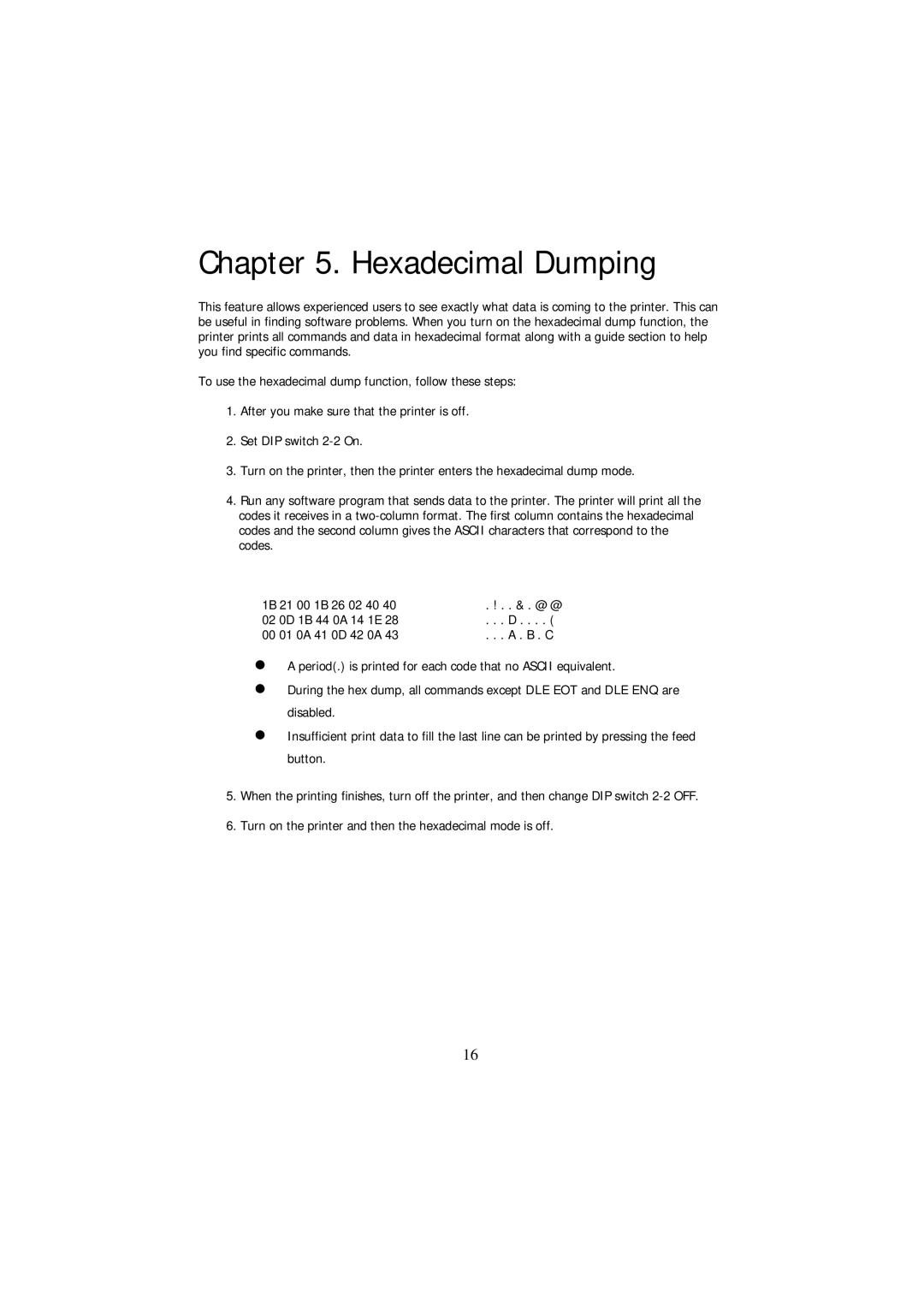 Samsung SRP-270 Series specifications Hexadecimal Dumping 