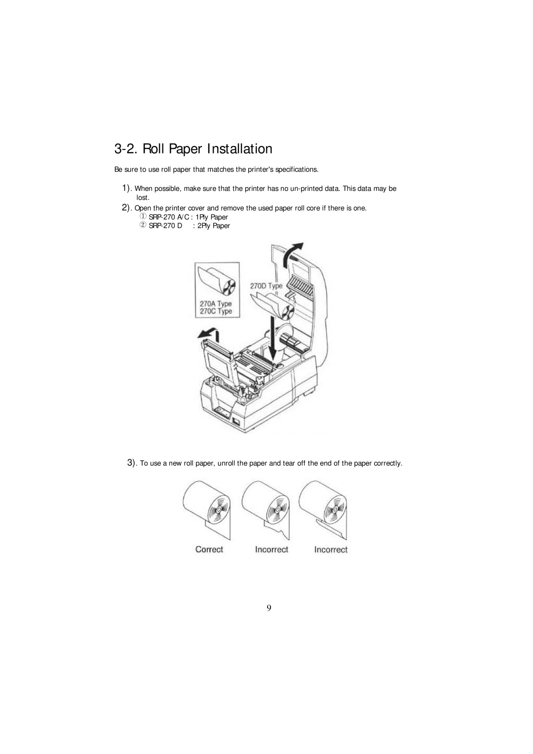 Samsung SRP-270 Series specifications Roll Paper Installation 