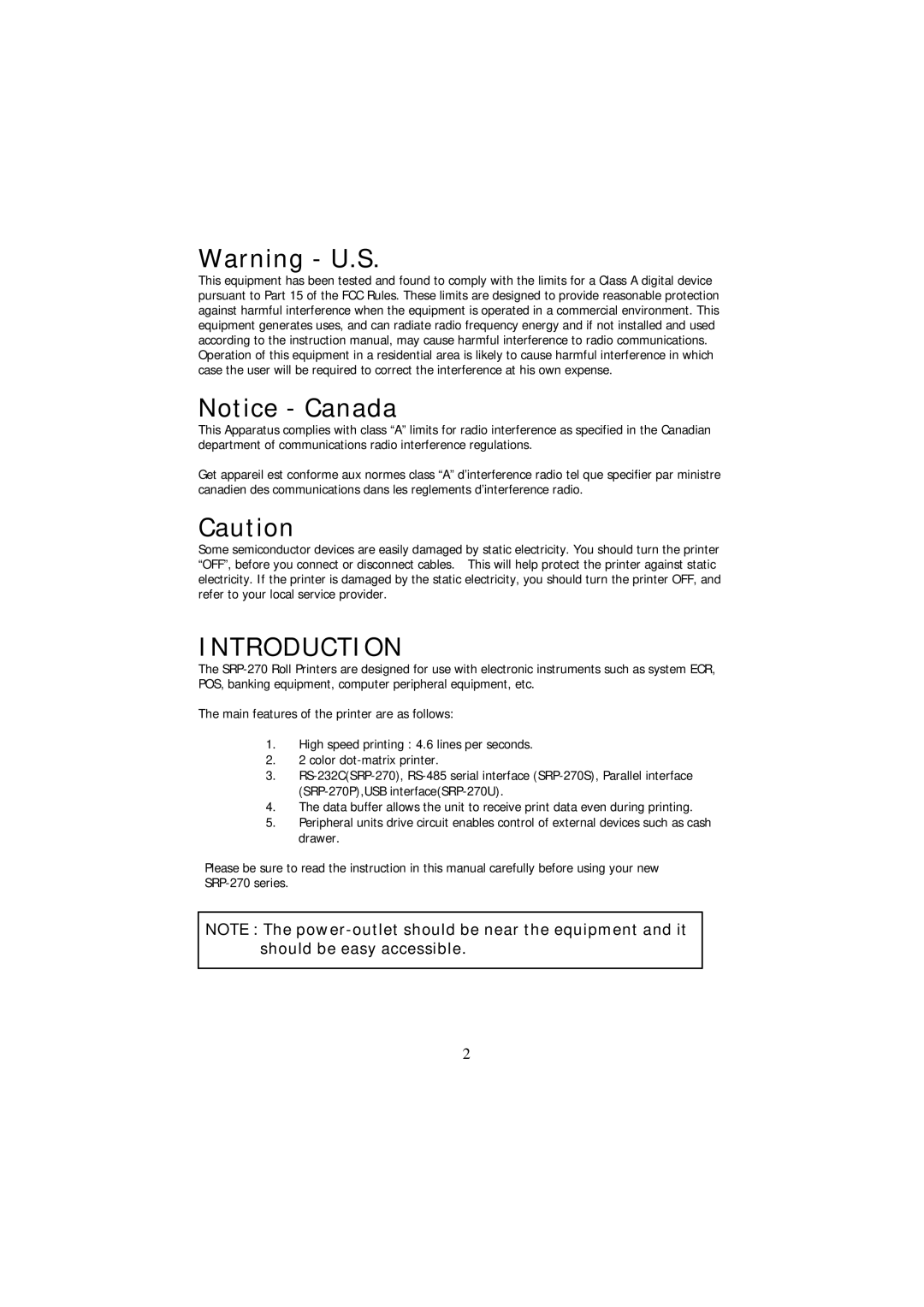 Samsung SRP-270P, SRP-270S, SRP-270U specifications Introduction 