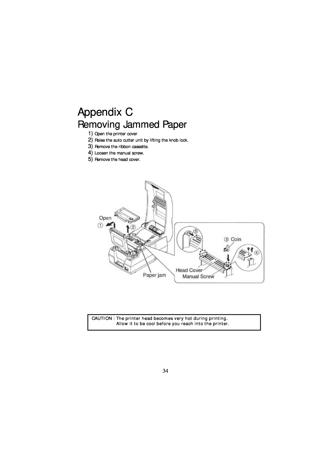 Samsung SRP-270P, SRP-270S, SRP-270U specifications Appendix C, Removing Jammed Paper 