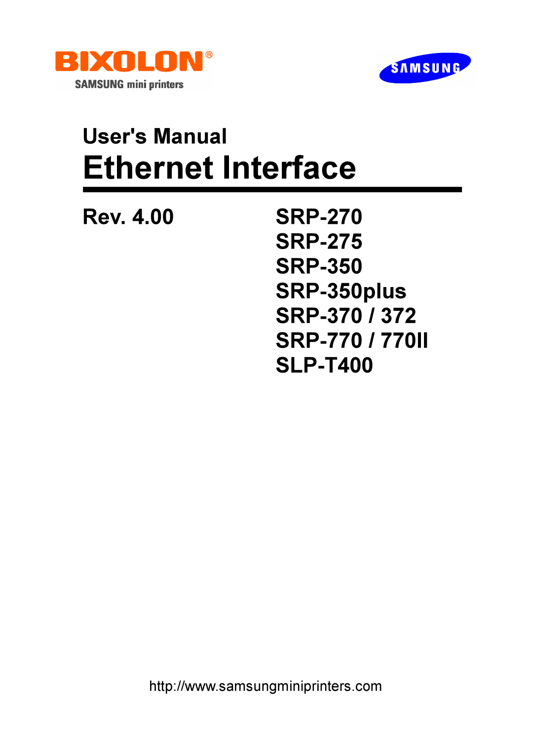 Samsung SRP-770 / 770II, SRP-275, SRP-350plus, SLP-T400, SRP-370 / 372 user manual Ethernet Interface 