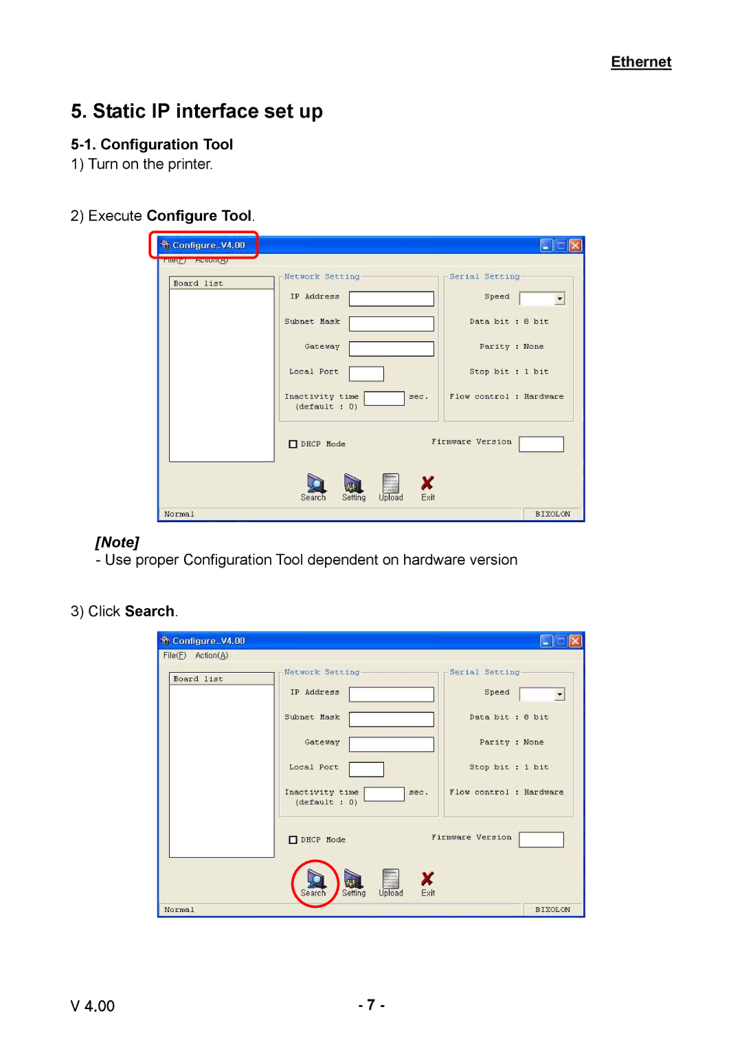 Samsung SRP-770 / 770II, SRP-275, SRP-350plus, SLP-T400, SRP-370 / 372 user manual Static IP interface set up 