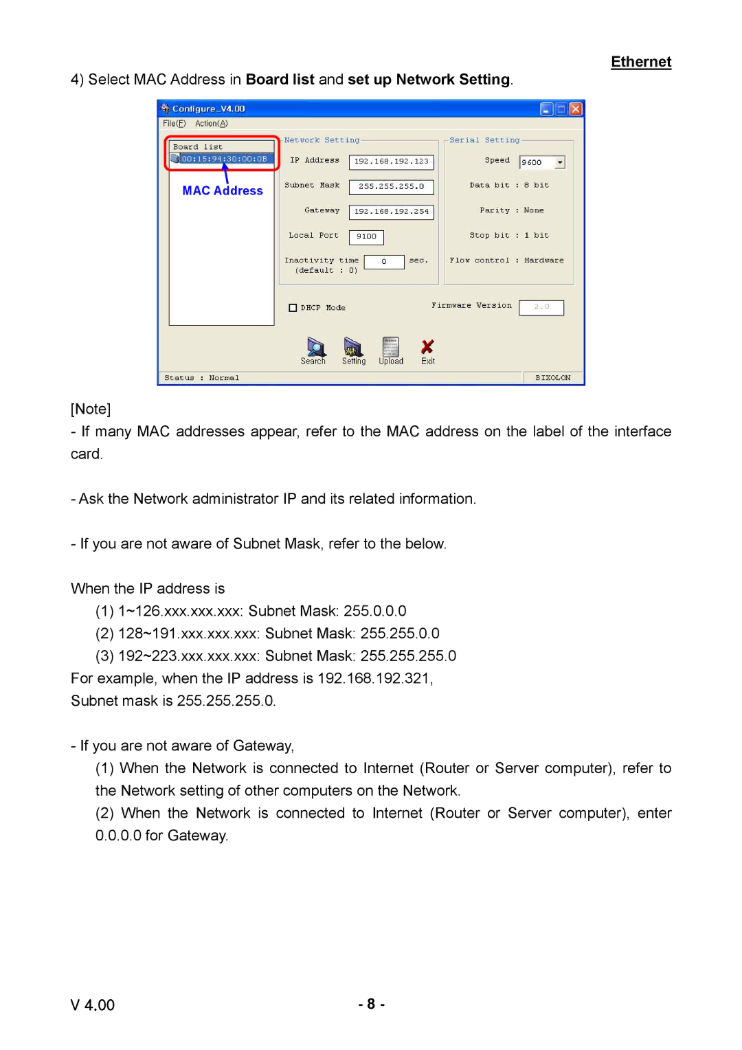 Samsung SRP-350plus, SRP-275, SRP-770 / 770II, SLP-T400, SRP-370 / 372 user manual MAC Address 