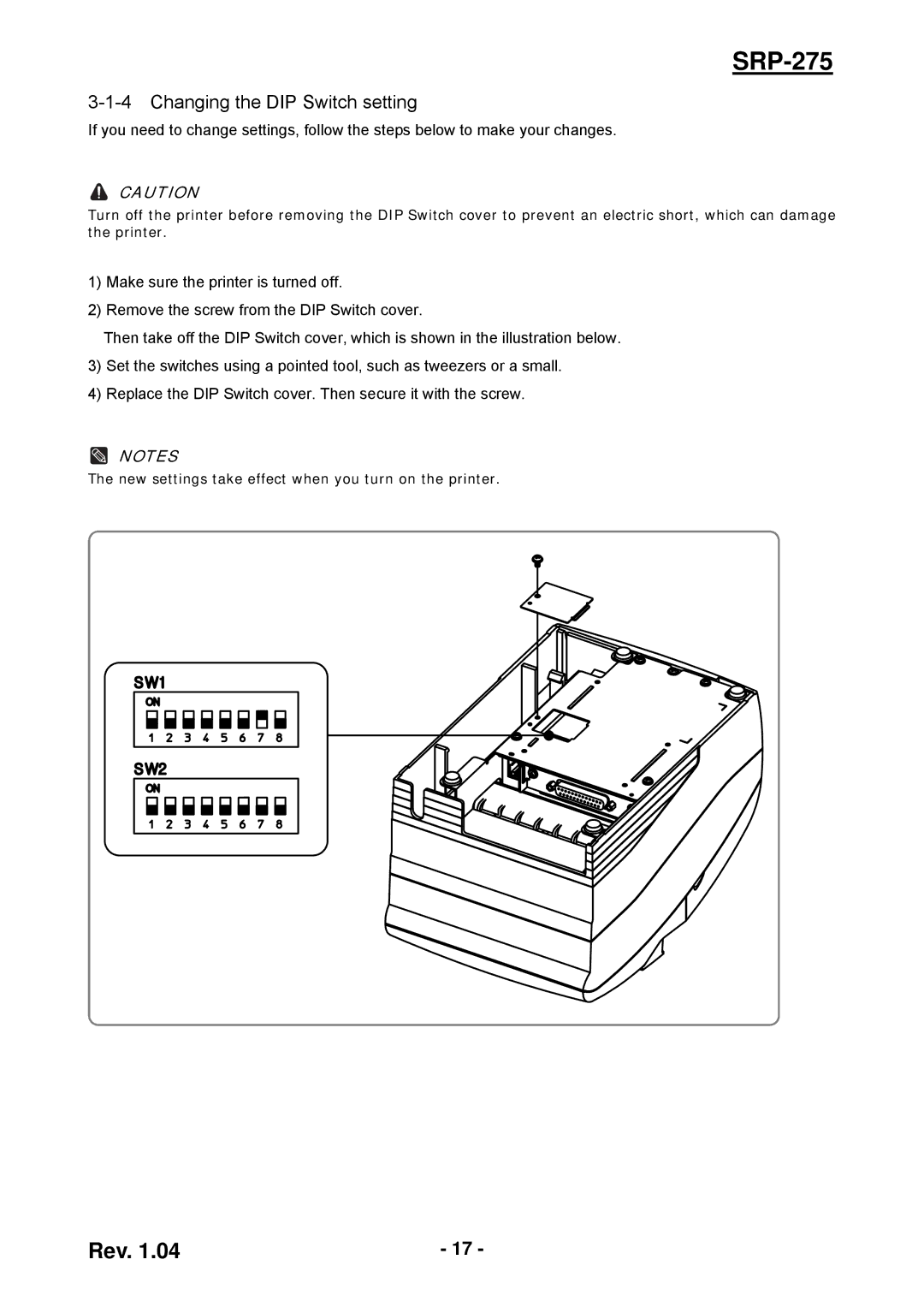 Samsung SRP-275 user manual Changing the DIP Switch setting 