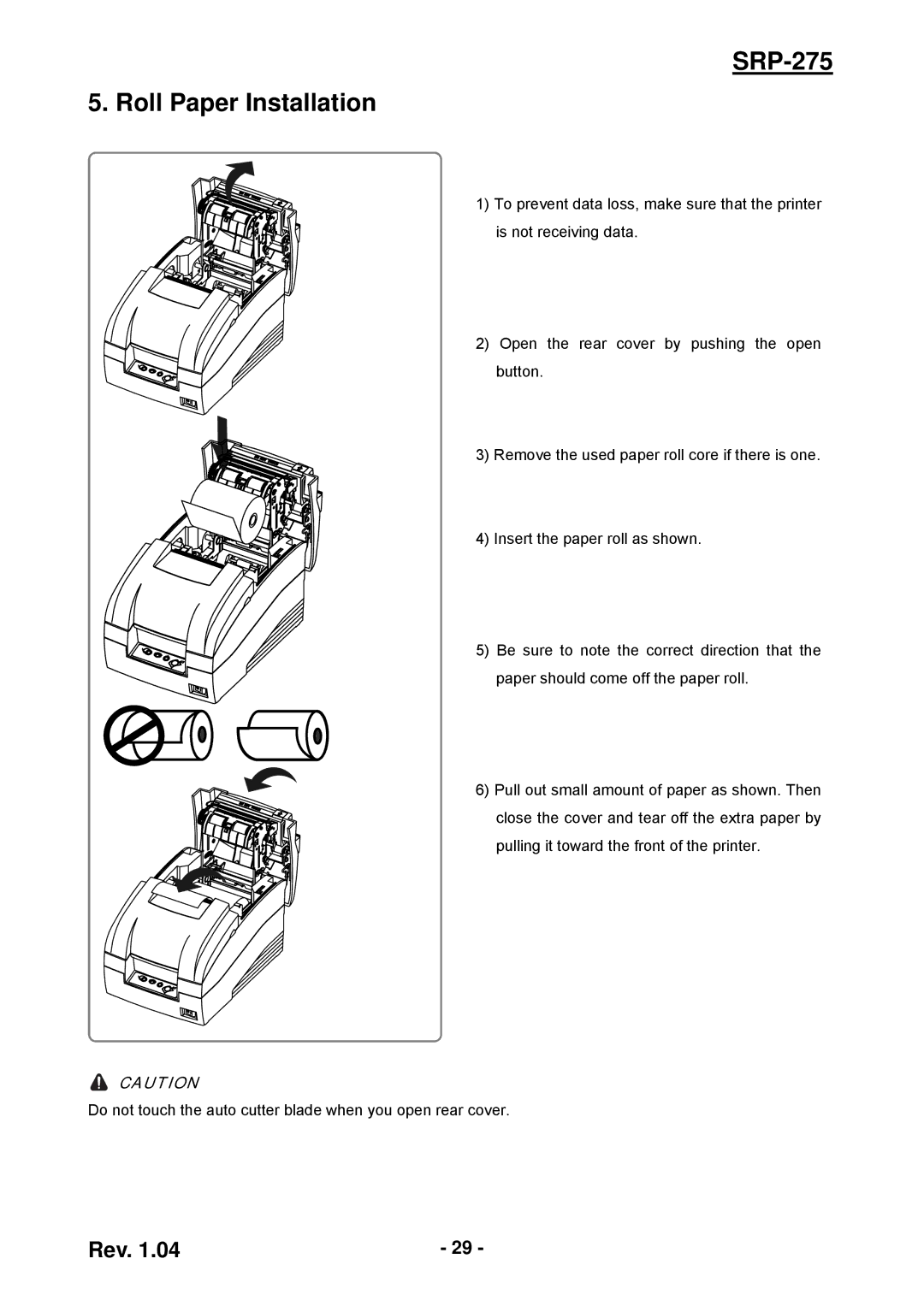 Samsung user manual SRP-275 Roll Paper Installation 