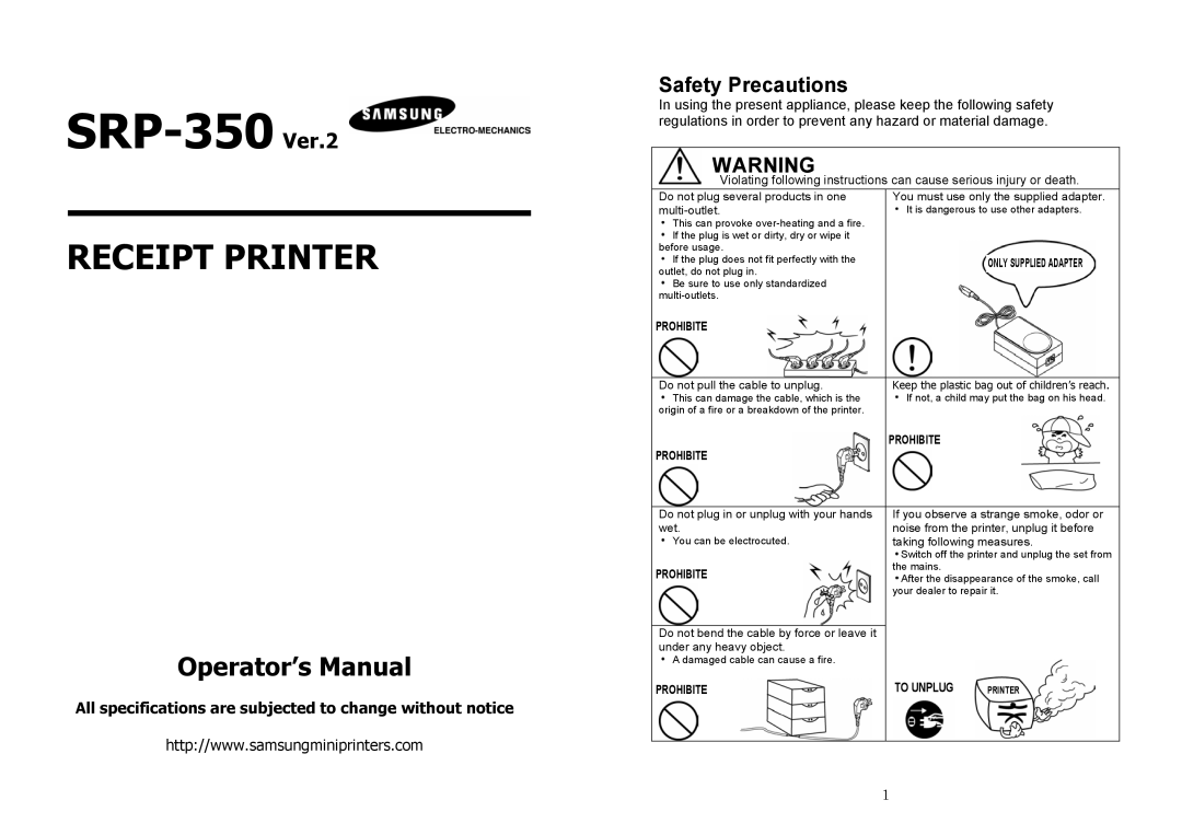 Samsung specifications SRP-350 Ver.2 