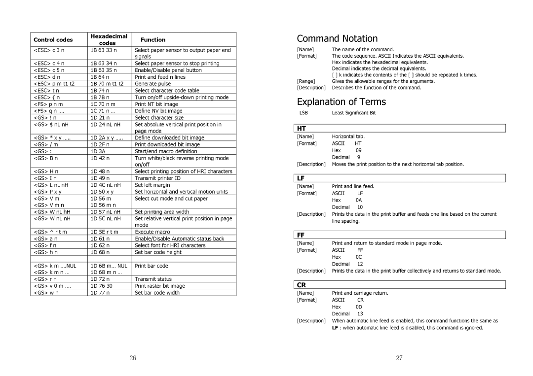 Samsung SRP-350 specifications Command Notation, Explanation of Terms, Ascii 