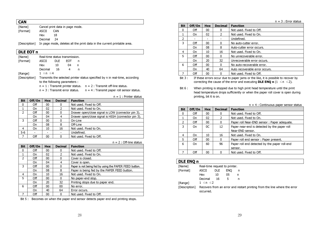 Samsung SRP-350 specifications Can, DLE EOT n, DLE ENQ n 