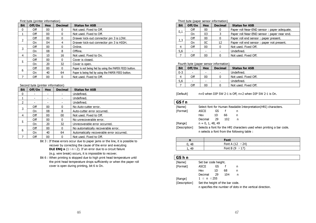 Samsung SRP-350 specifications GS f n, Font 