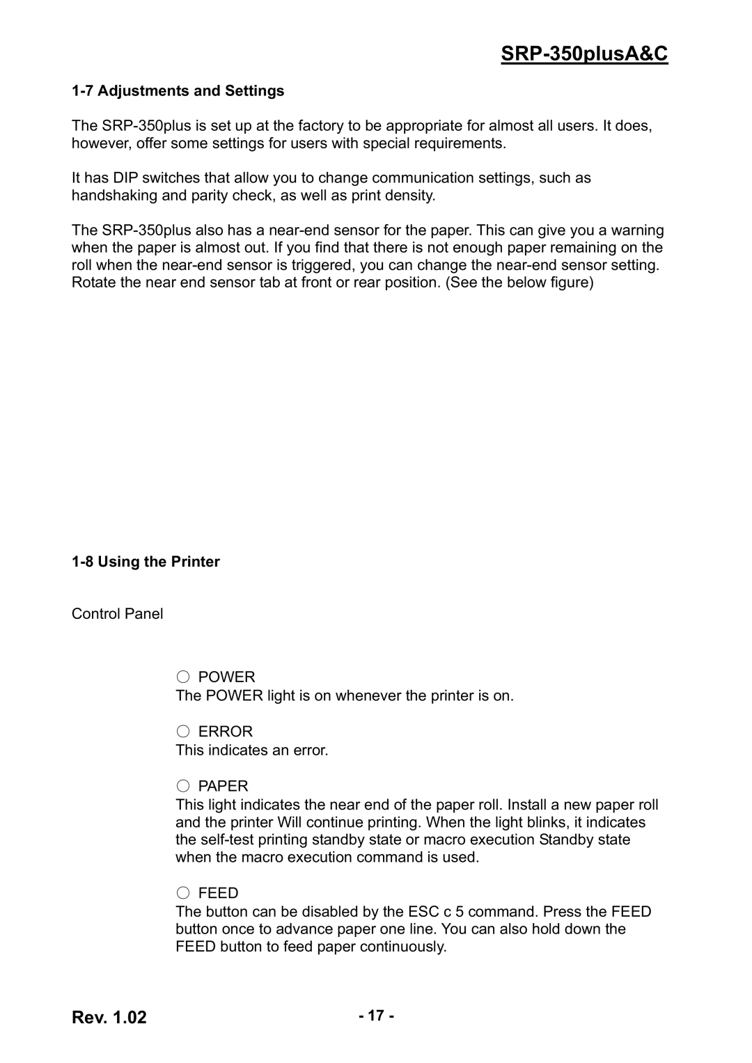 Samsung SRP-350PLUSA&C user manual Adjustments and Settings, Using the Printer 