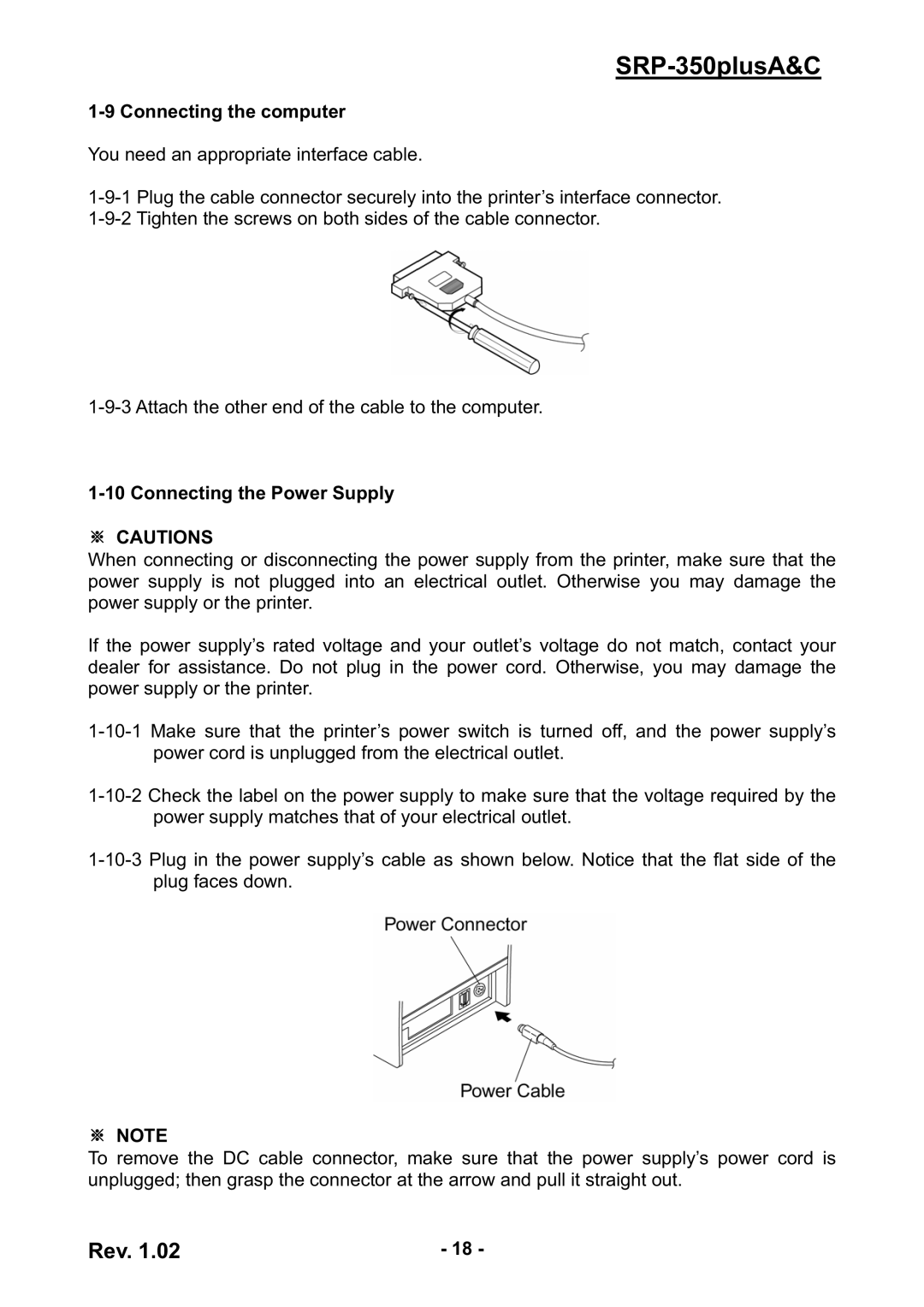 Samsung SRP-350PLUSA&C user manual Connecting the computer, Connecting the Power Supply 