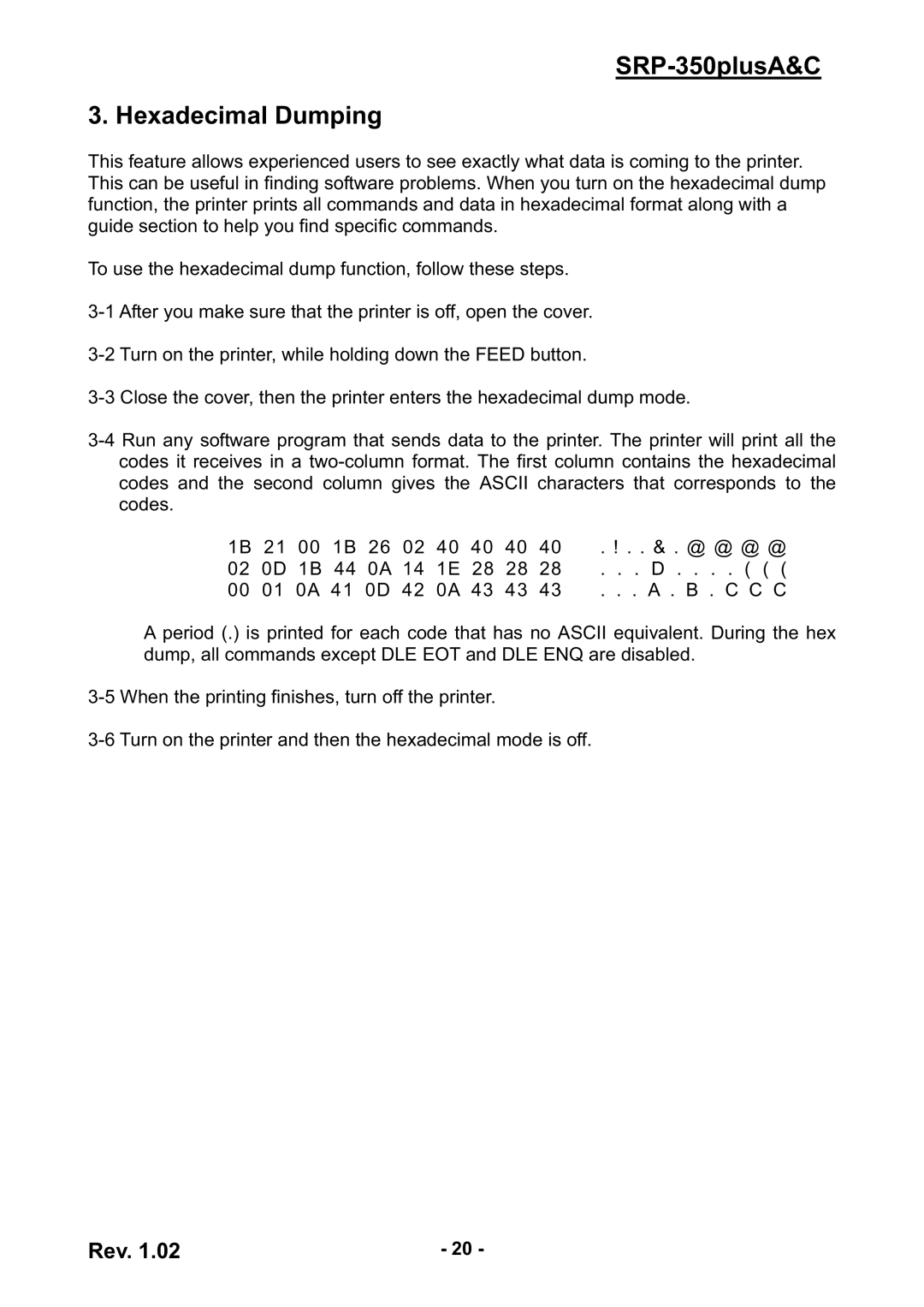 Samsung SRP-350PLUSA&C user manual SRP-350plusA&C Hexadecimal Dumping 