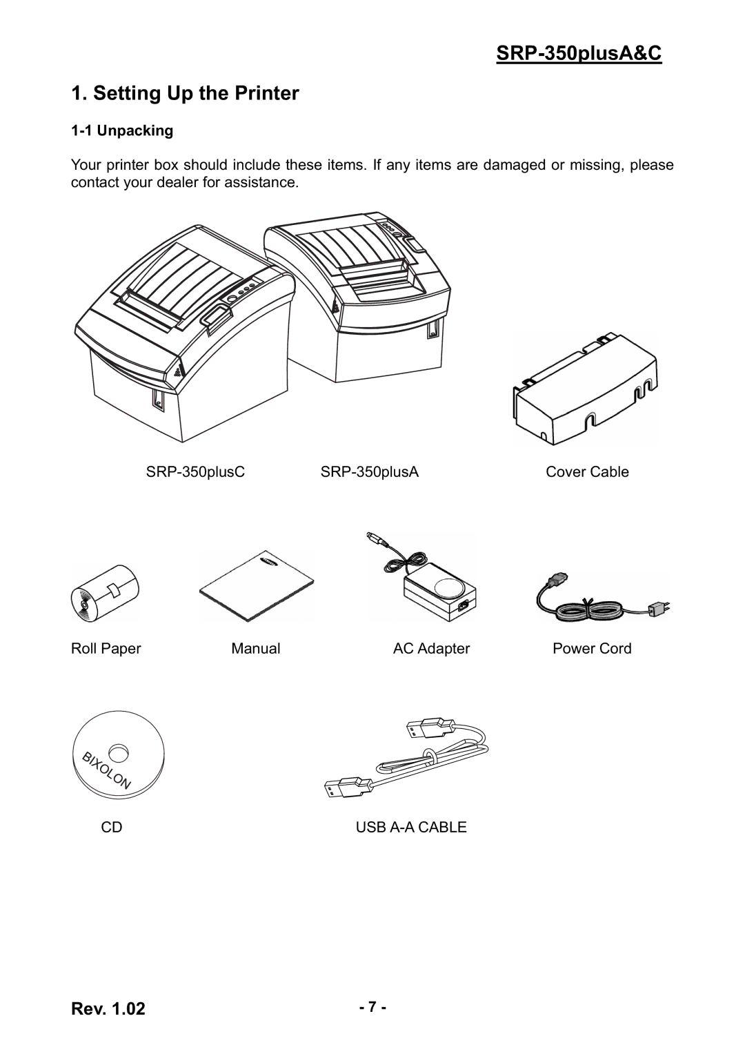 Samsung SRP-350PLUSA&C user manual SRP-350plusA&C Setting Up the Printer, Unpacking 