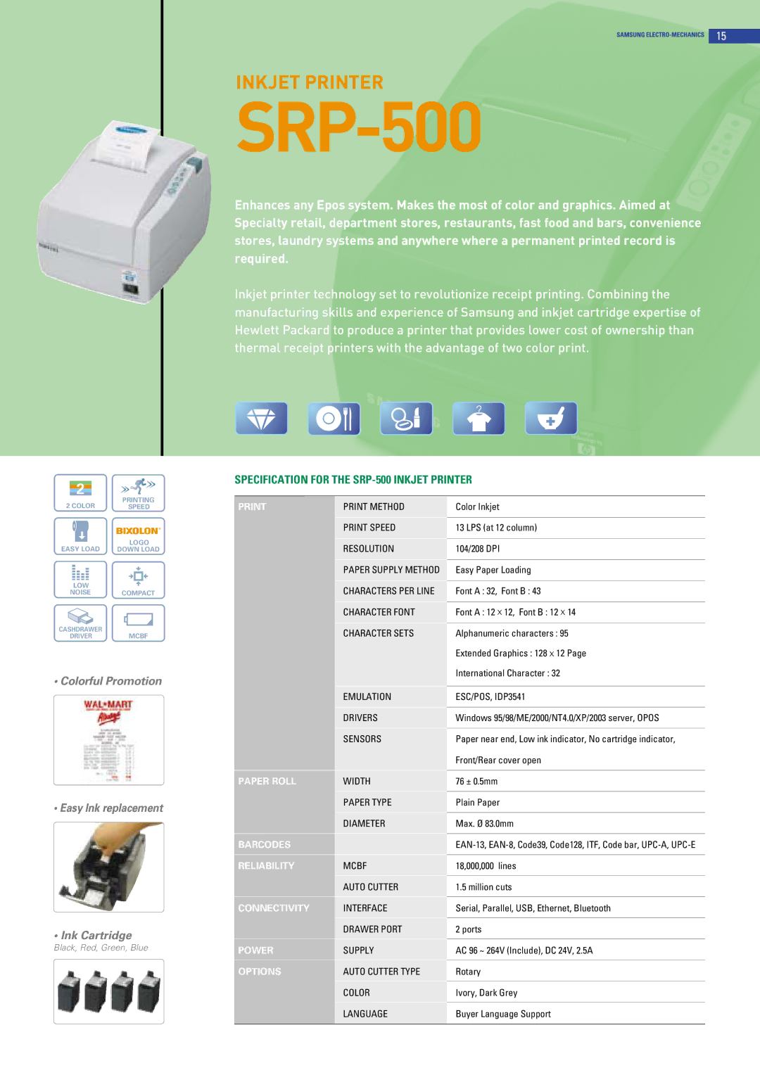 Samsung SRP-370, SRP-372, SRP-275 manual SRP-500, Colorful Promotion Easy Ink replacement Ink Cartridge 