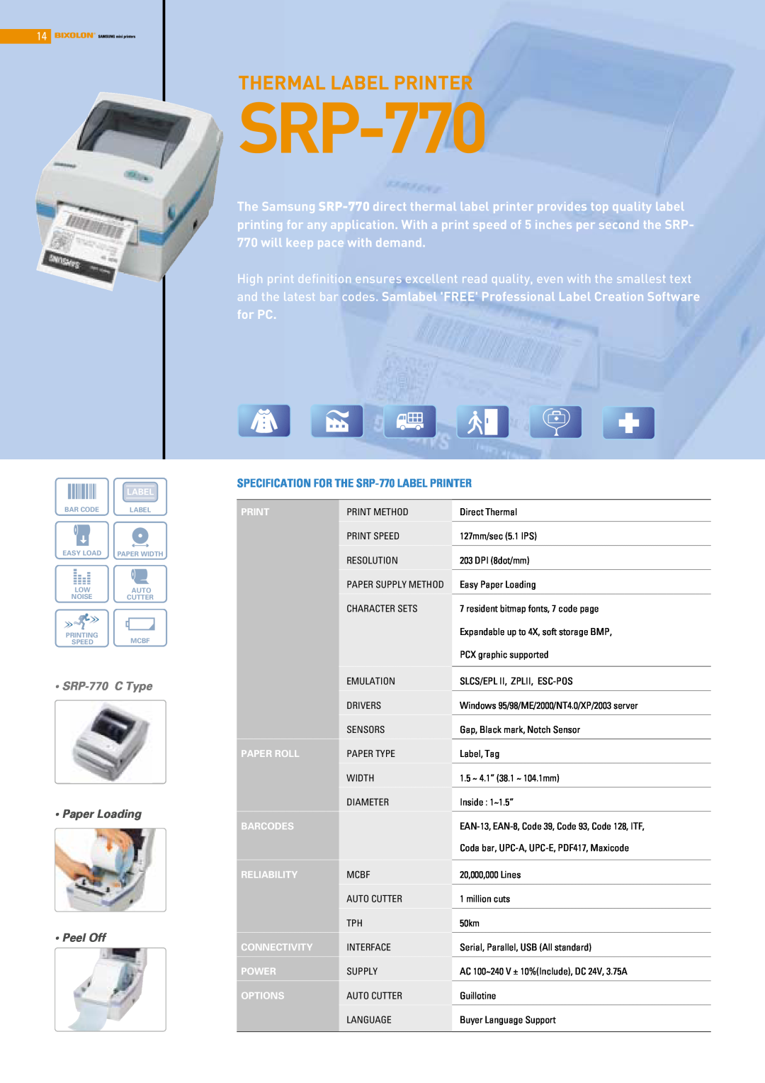 Samsung SRP-275, SRP-370, SRP-372 manual SRP-770, Thermal Label Printer 