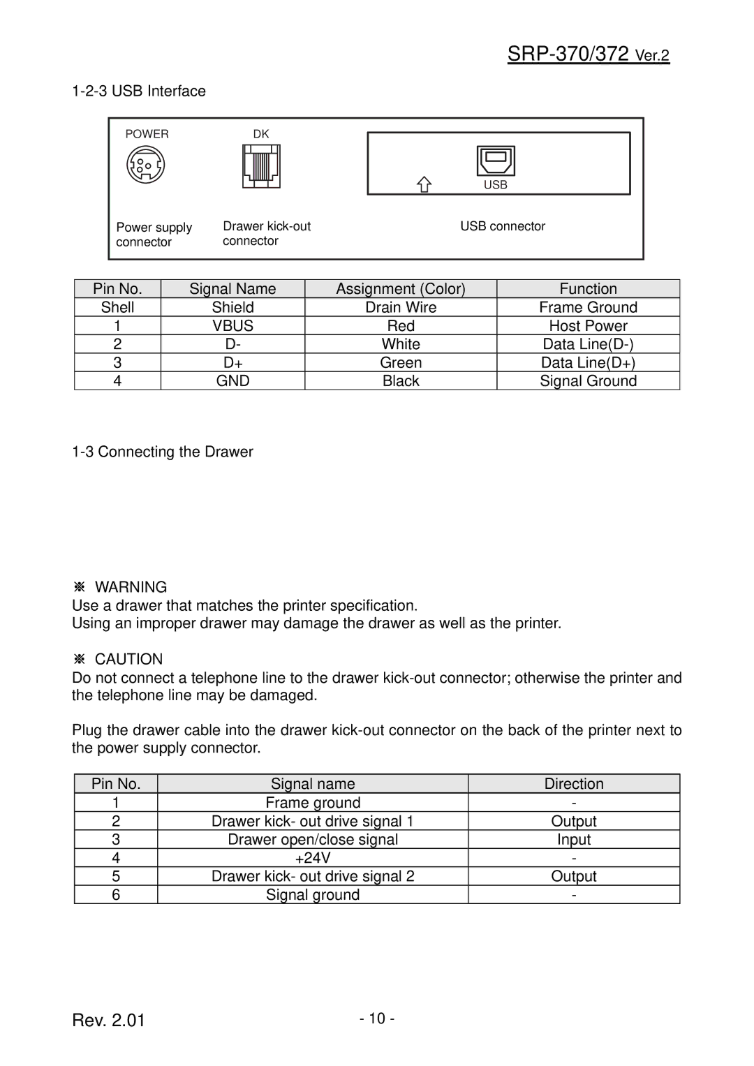 Samsung SRP-372 user manual Connecting the Drawer, ※ Warning, ※ Caution 