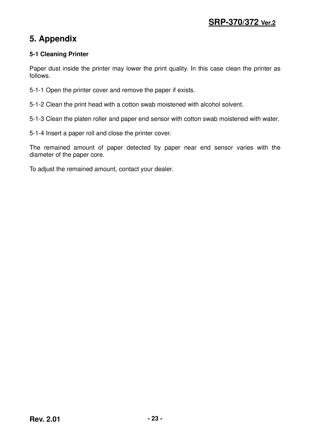 Samsung SRP-372 user manual SRP-370/372 Ver.2 Appendix, Cleaning Printer 