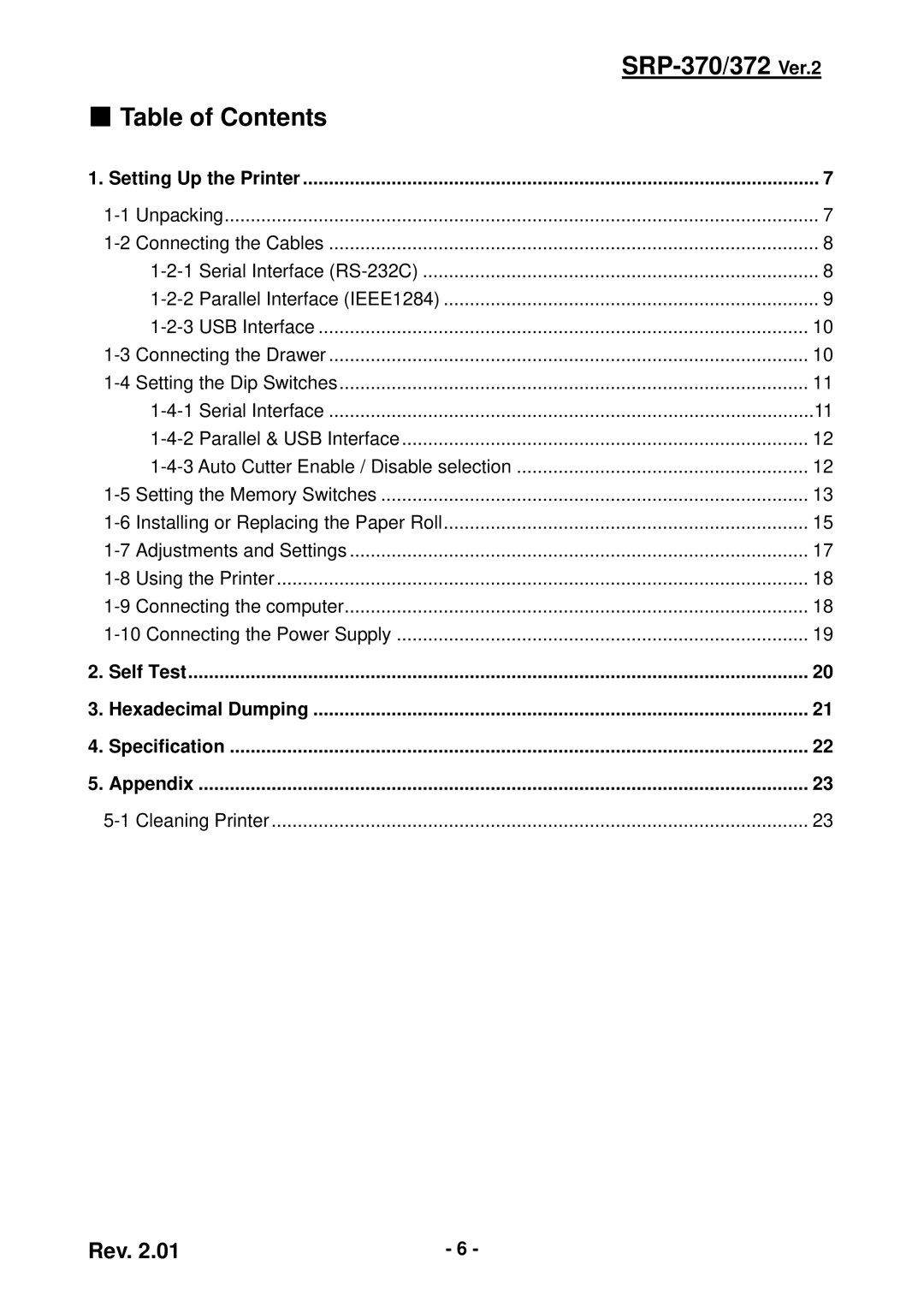 Samsung SRP-372 user manual Table of Contents 