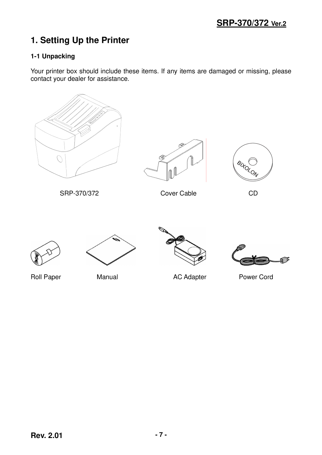 Samsung SRP-372 user manual SRP-370/372 Ver.2 Setting Up the Printer, Unpacking 