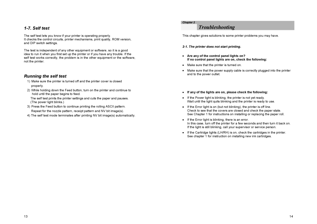 Samsung SRP-500 Troubleshooting, Self test, Running the self test, If any of the lights are on, please check the following 