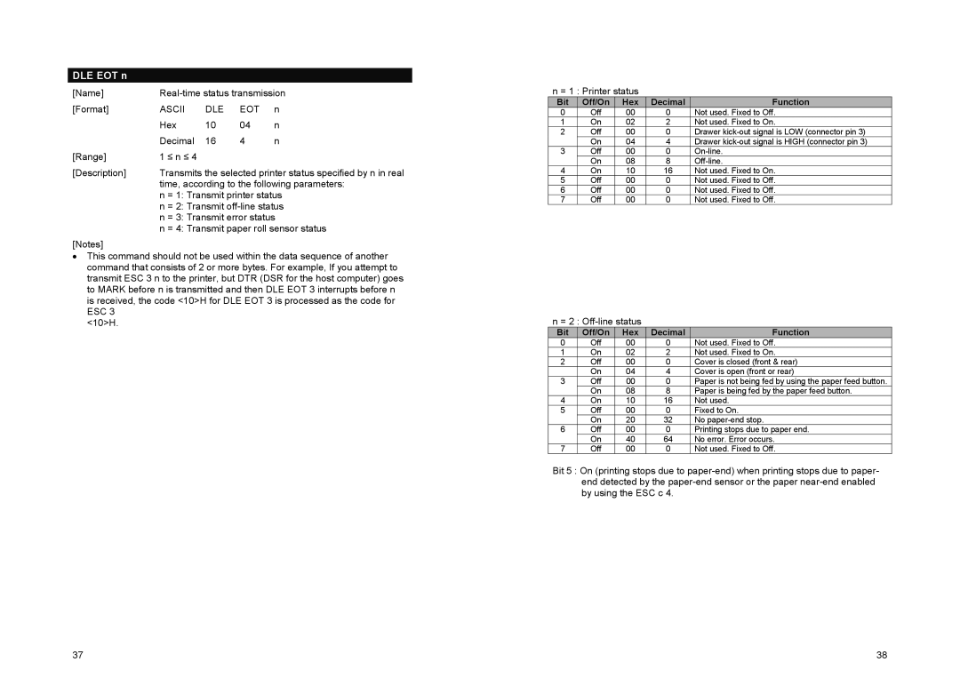 Samsung SRP-500 manual DLE EOT n, Name Real-time status transmission Format, = 2 Off-line status 