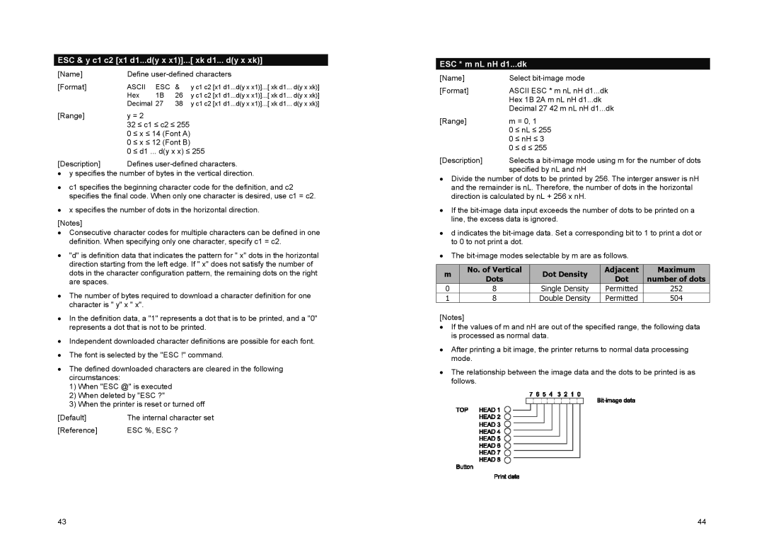 Samsung SRP-500 manual ESC & y c1 c2 x1 d1...dy x x1... xk d1... dy x xk, ESC * m nL nH d1...dk 