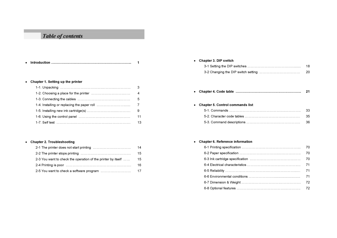 Samsung SRP-500 manual Table of contents 