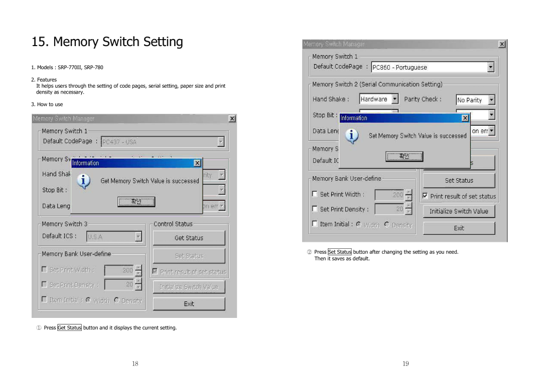 Samsung SRP-770II user manual Memory Switch Setting, ڌړٻ 