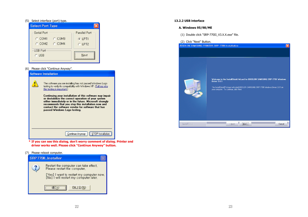 Samsung SRP-770II user manual ڍڍٻ, Select interface port type, Windows 95/98/ME 