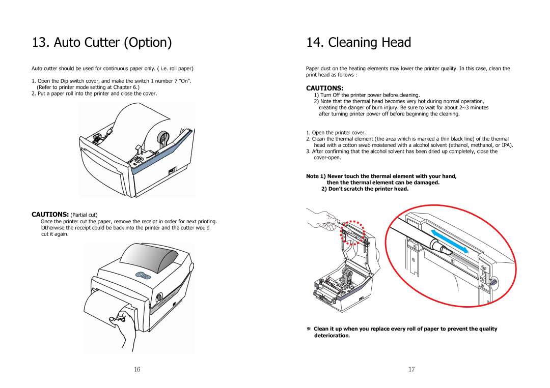 Samsung SRP-770II user manual Auto Cutter Option, Cleaning Head, ڌڑٻ 