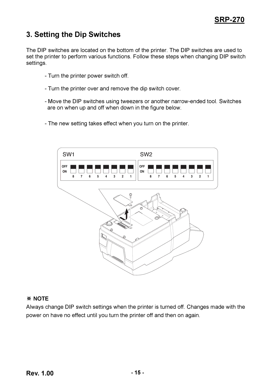 Samsung SRP270CPG, SRP270AP user manual SRP-270 Setting the Dip Switches 