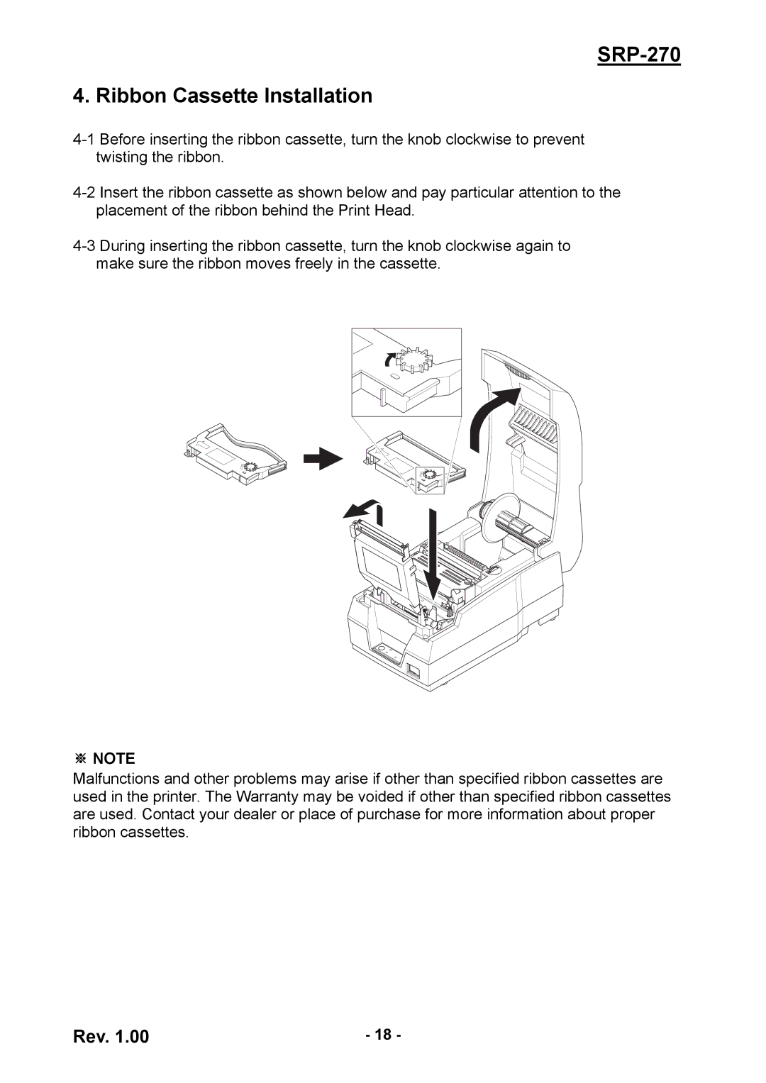 Samsung SRP270AP, SRP270CPG user manual SRP-270 Ribbon Cassette Installation 