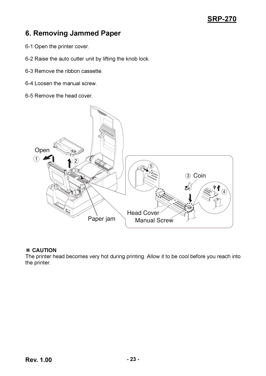 Samsung SRP270CPG, SRP270AP user manual SRP-270 Removing Jammed Paper, ※ Caution 