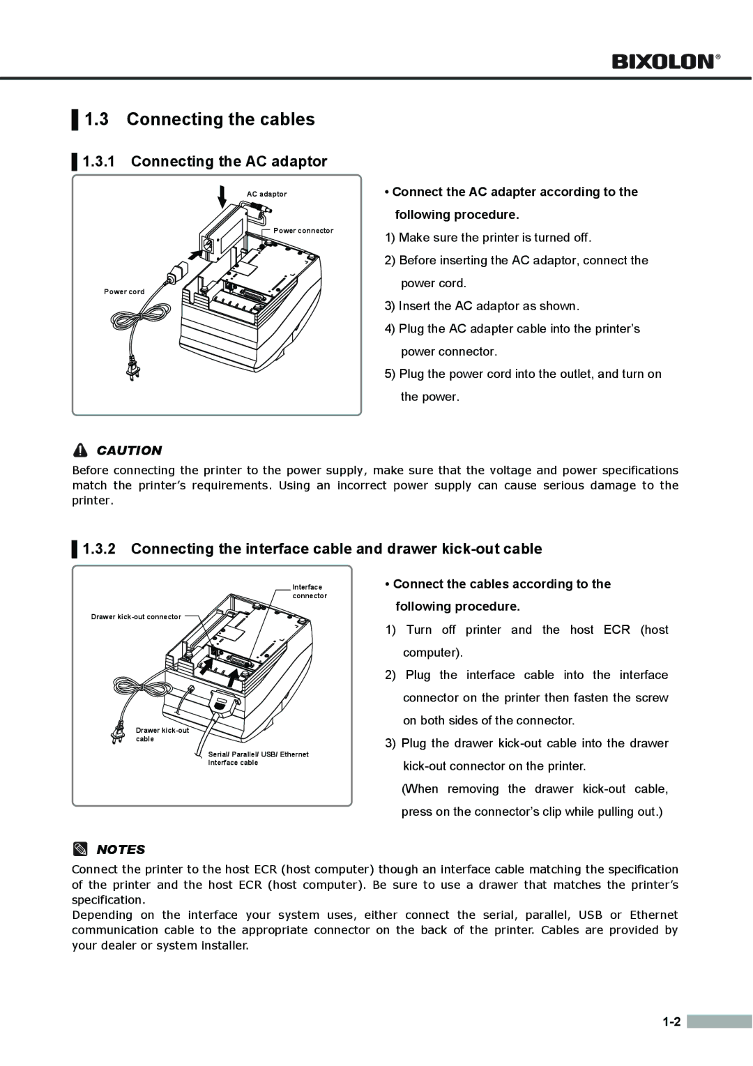 Samsung SRP275APG user manual Connecting the cables, Connecting the AC adaptor 