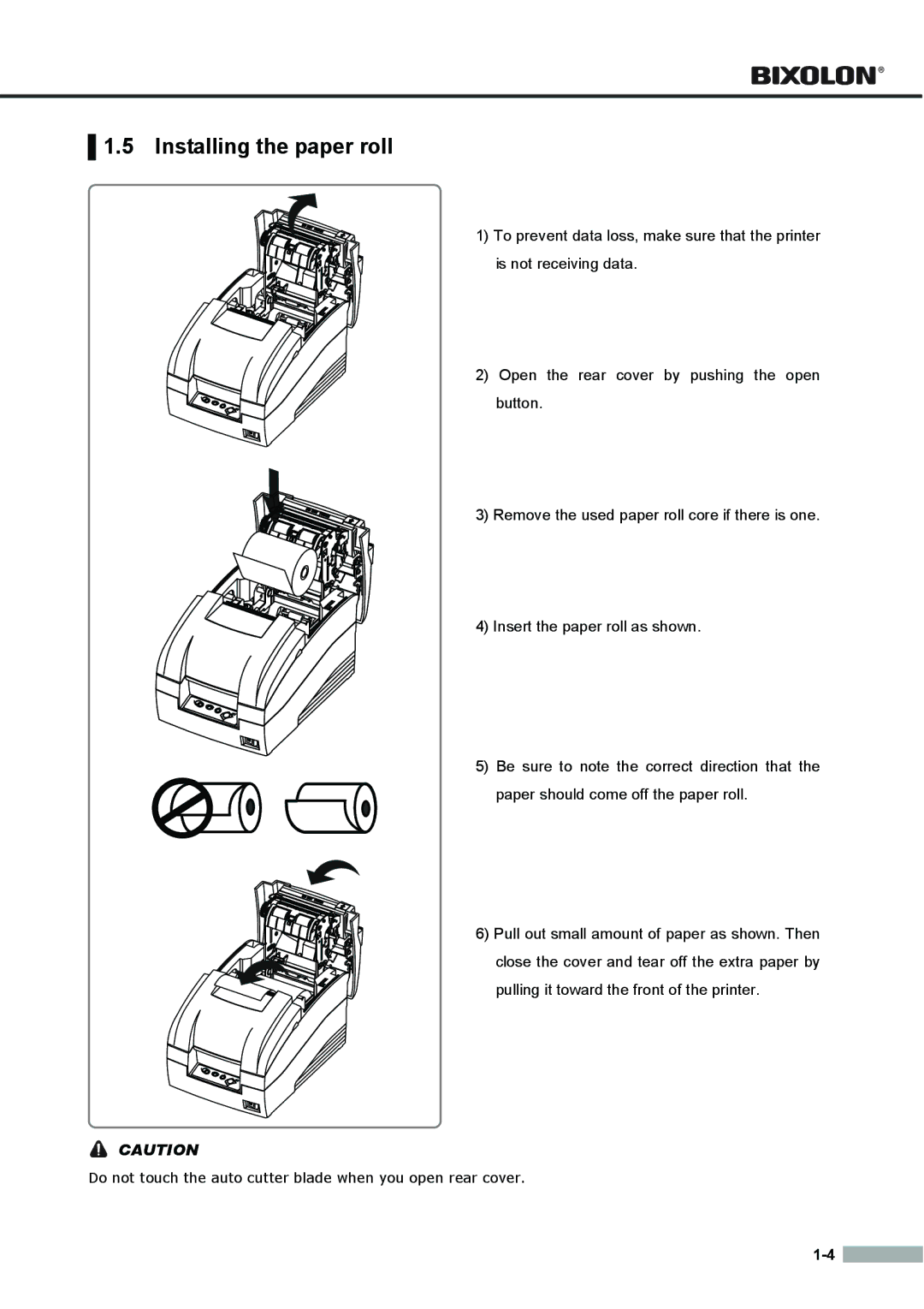 Samsung SRP275APG user manual Installing the paper roll 