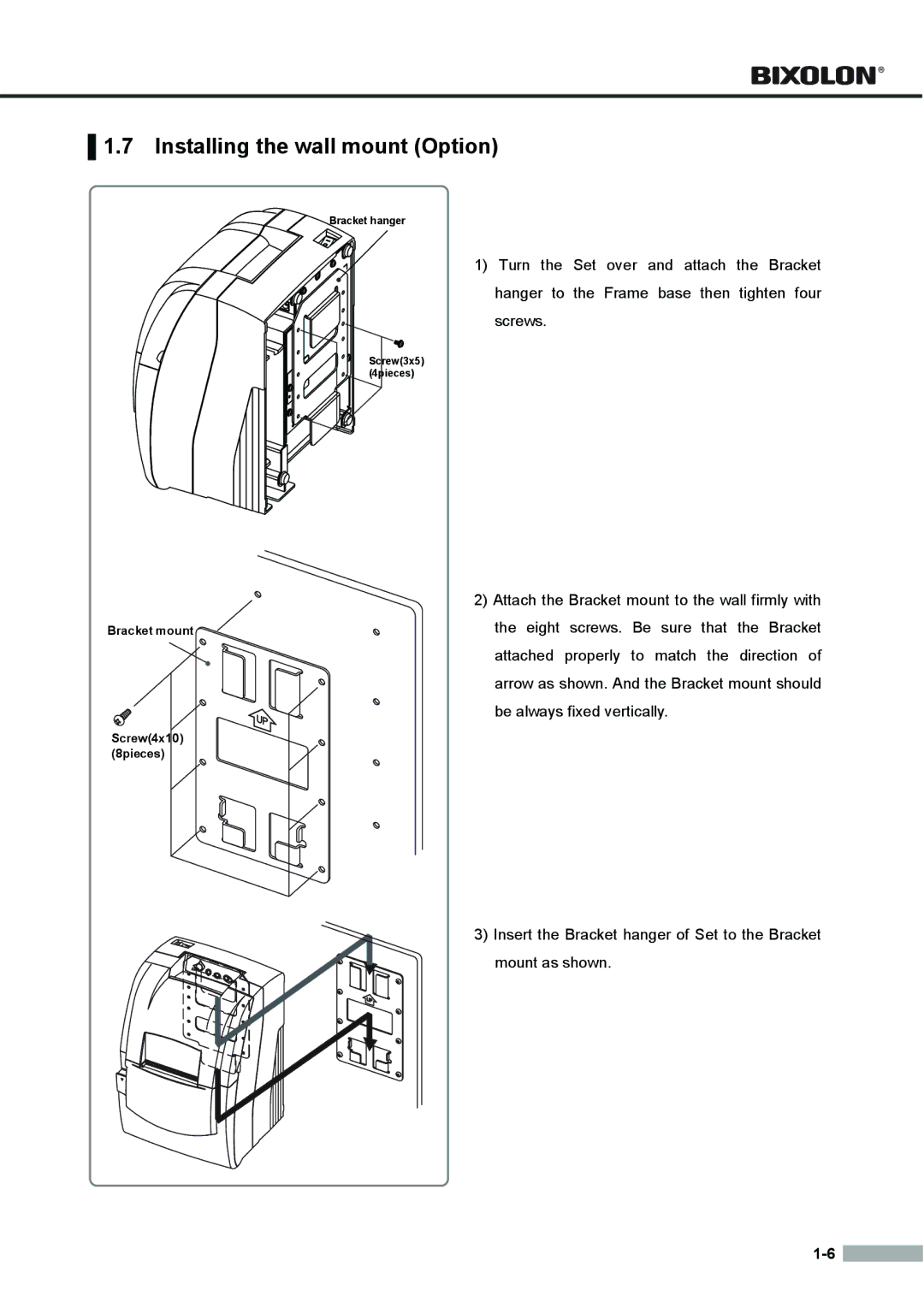 Samsung SRP275APG user manual Installing the wall mount Option 