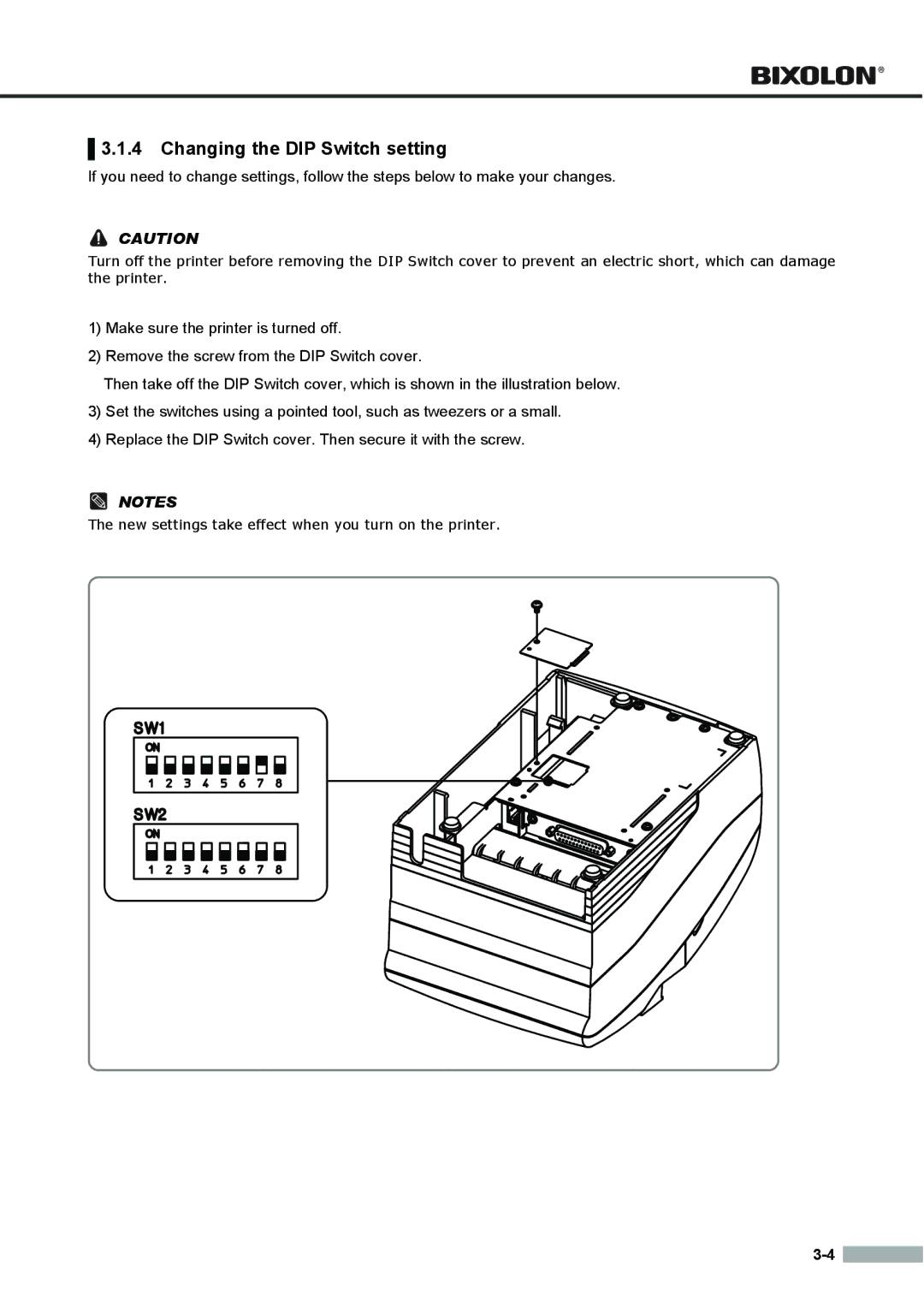 Samsung SRP275APG user manual Changing the DIP Switch setting 