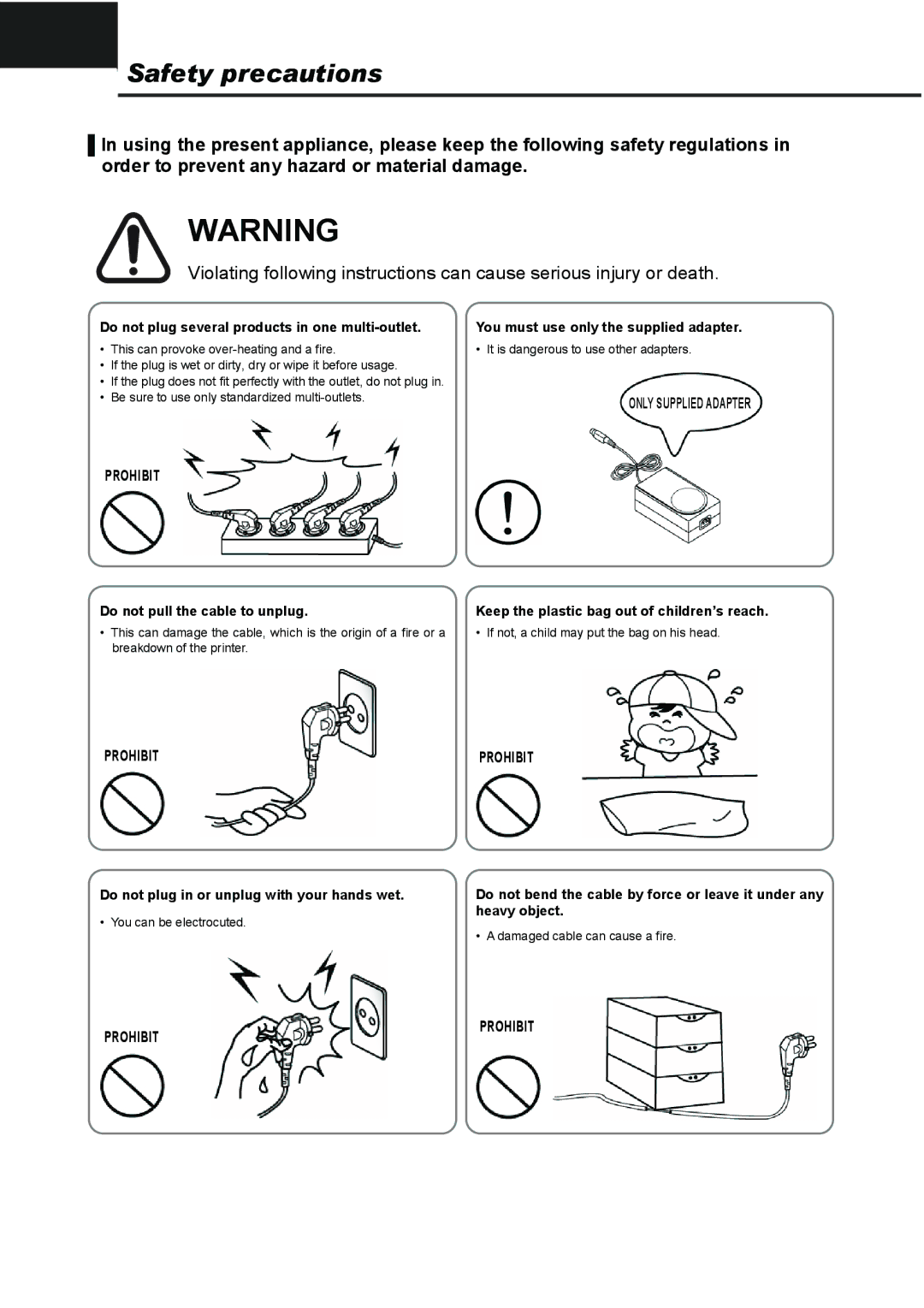 Samsung SRP275APG user manual Safety precautions 