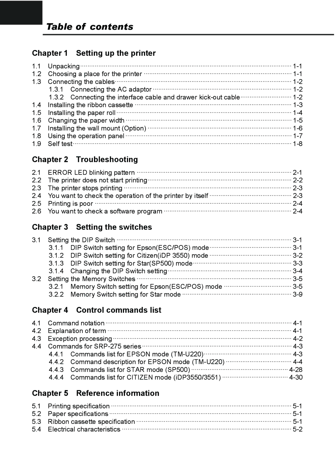 Samsung SRP275APG user manual Table of contents 