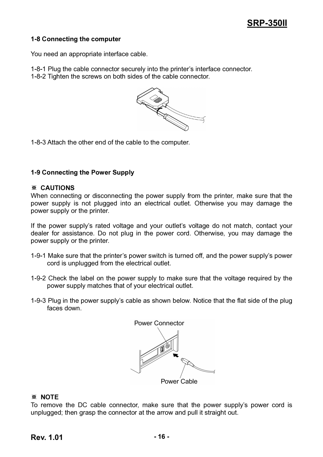 Samsung SRP350II user manual Connecting the computer, Connecting the Power Supply, ※ Cautions 