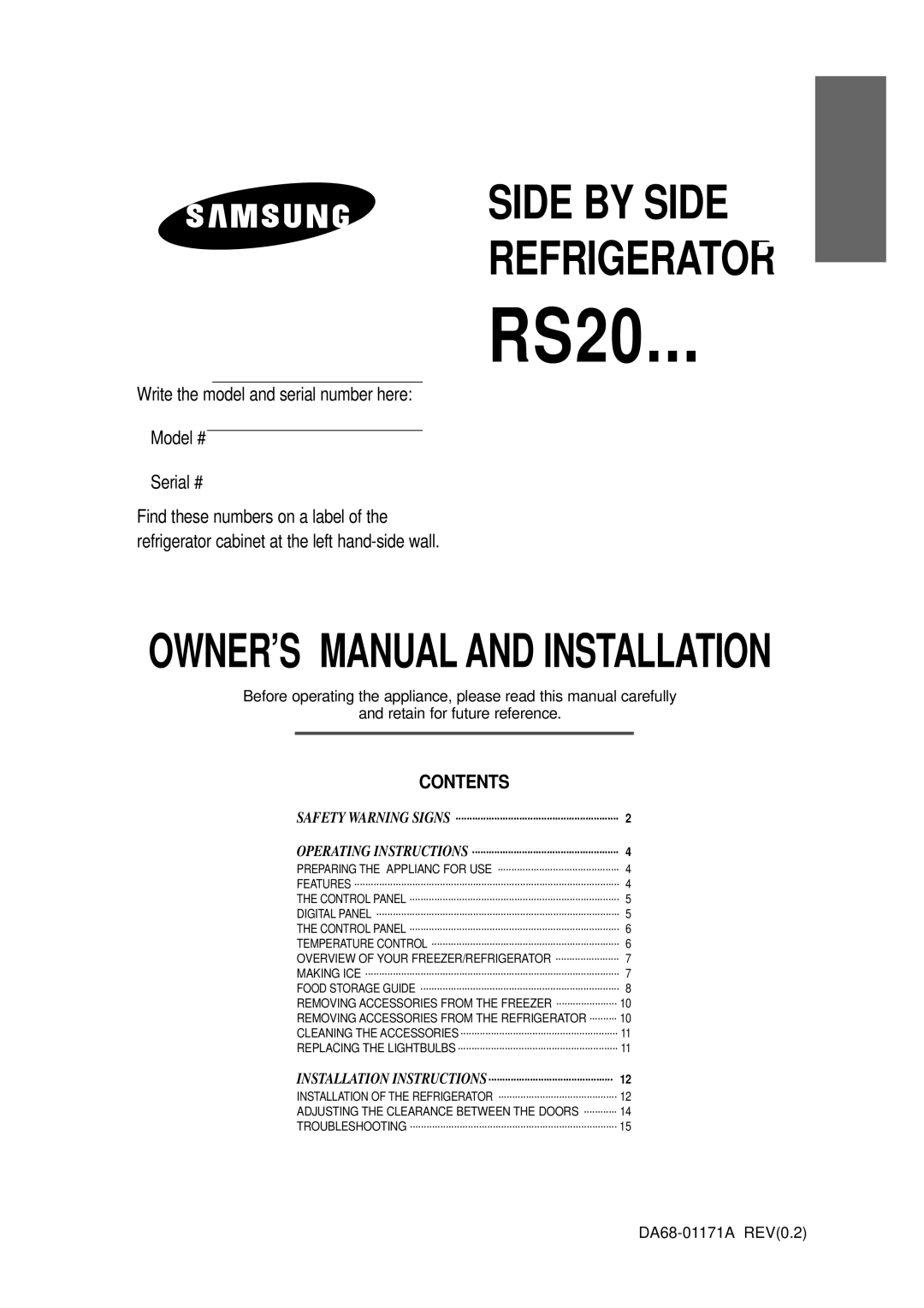 Samsung SRS536NP owner manual RS20 