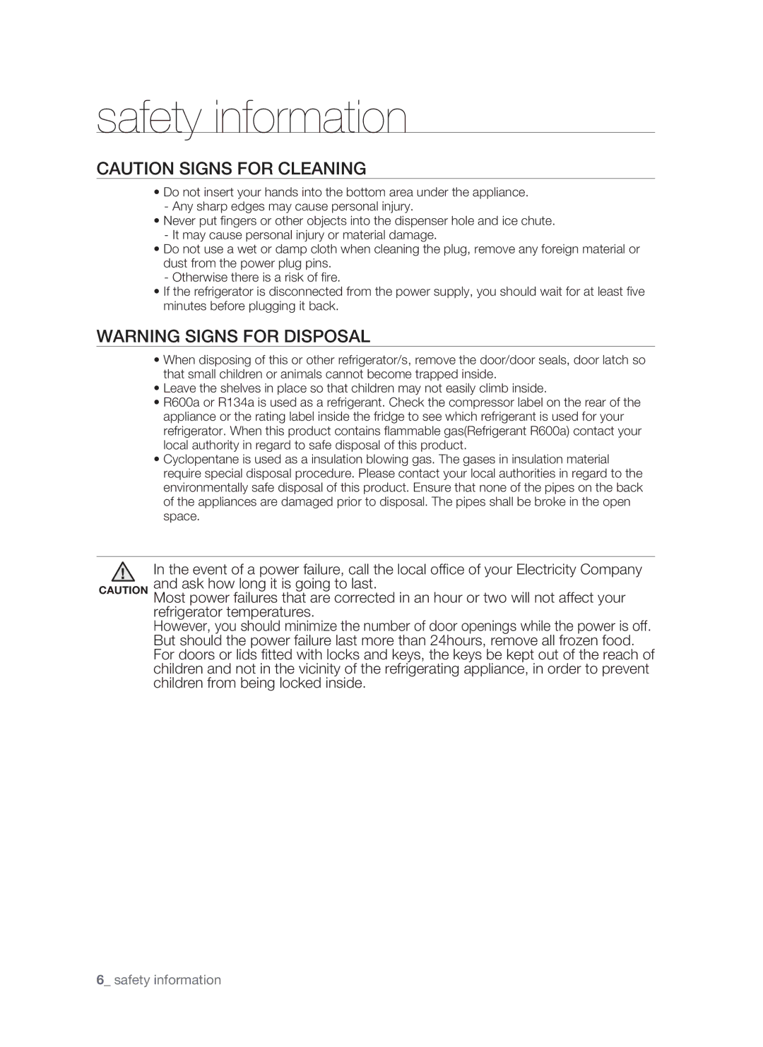 Samsung RSH1F, SRS610HDSS, RSH1K, RSH1J, RSH1N, RSH1B, RSH1D user manual Safety information 