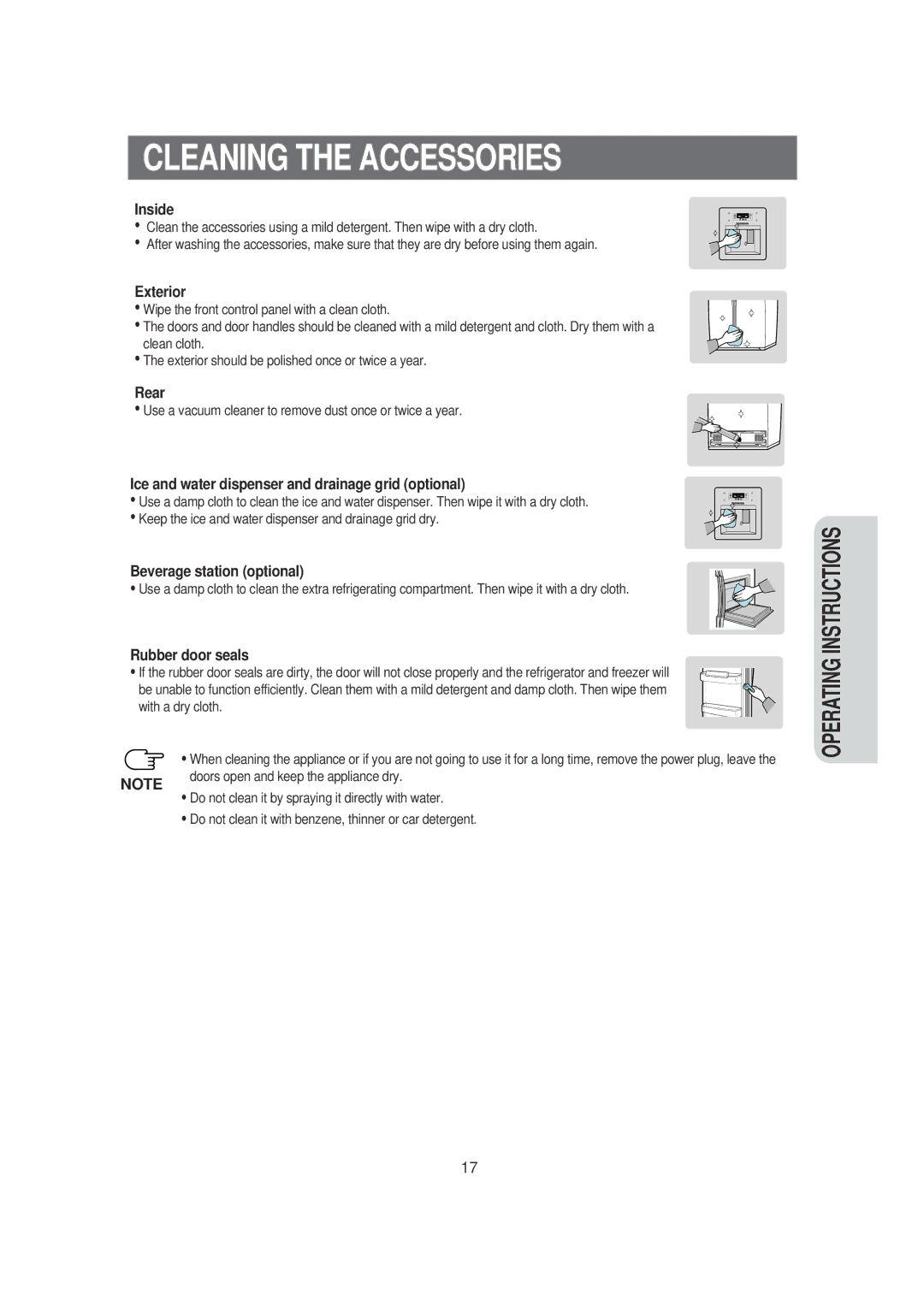 Samsung SRS620DW owner manual Cleaning the Accessories 