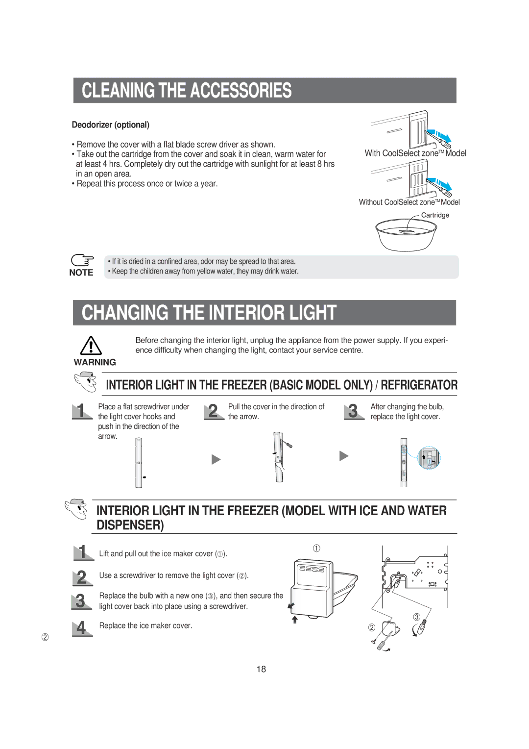 Samsung SRS620DW owner manual Changing the Interior Light, Deodorizer optional 