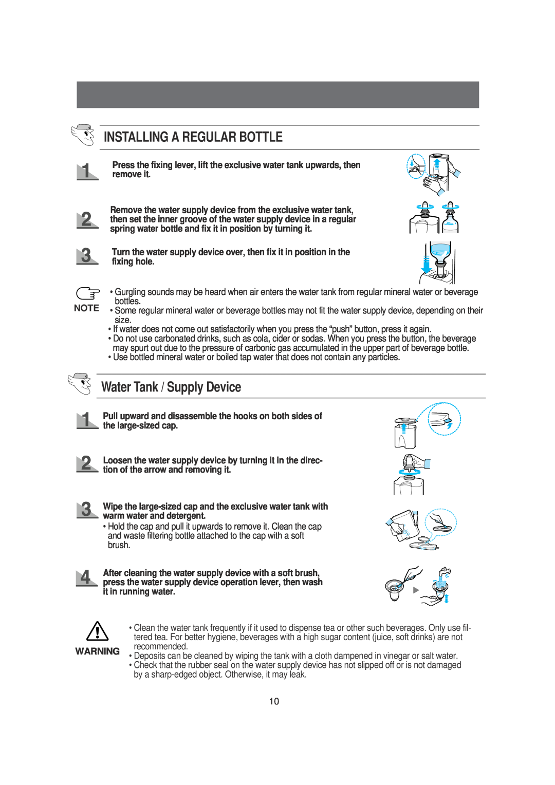 Samsung SRS620DW owner manual Installing A Regular Bottle, Water Tank / Supply Device 