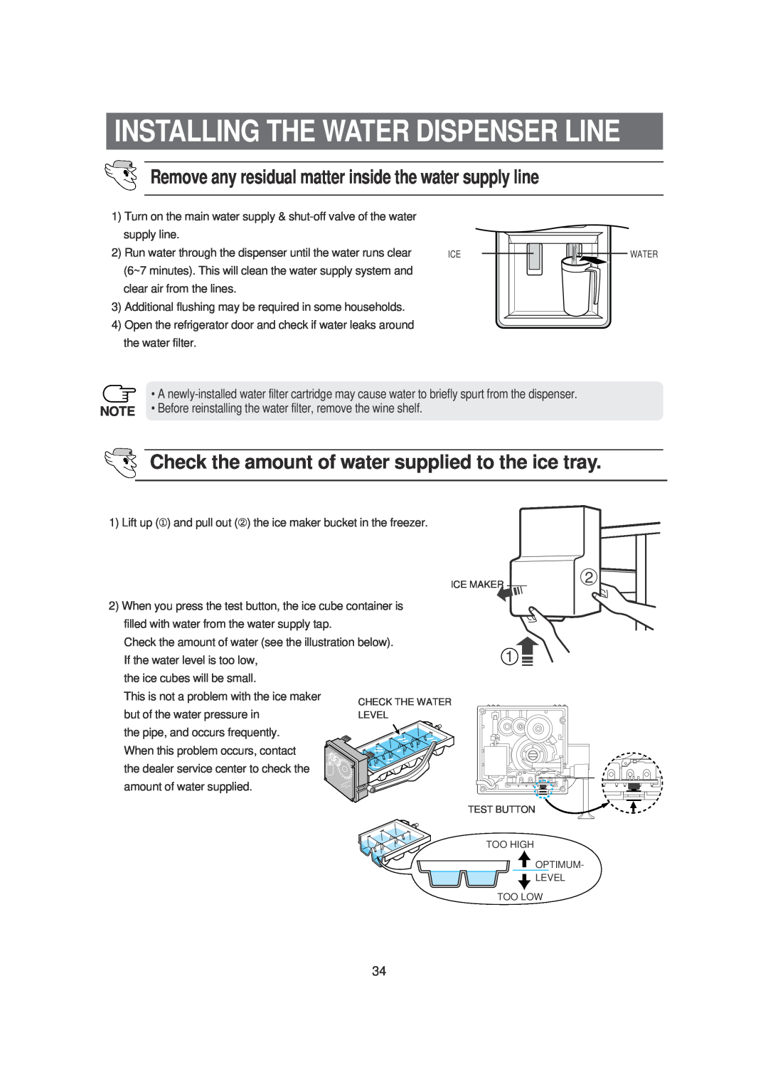 Samsung SRS620DW owner manual Installing The Water Dispenser Line, clear air from the lines 