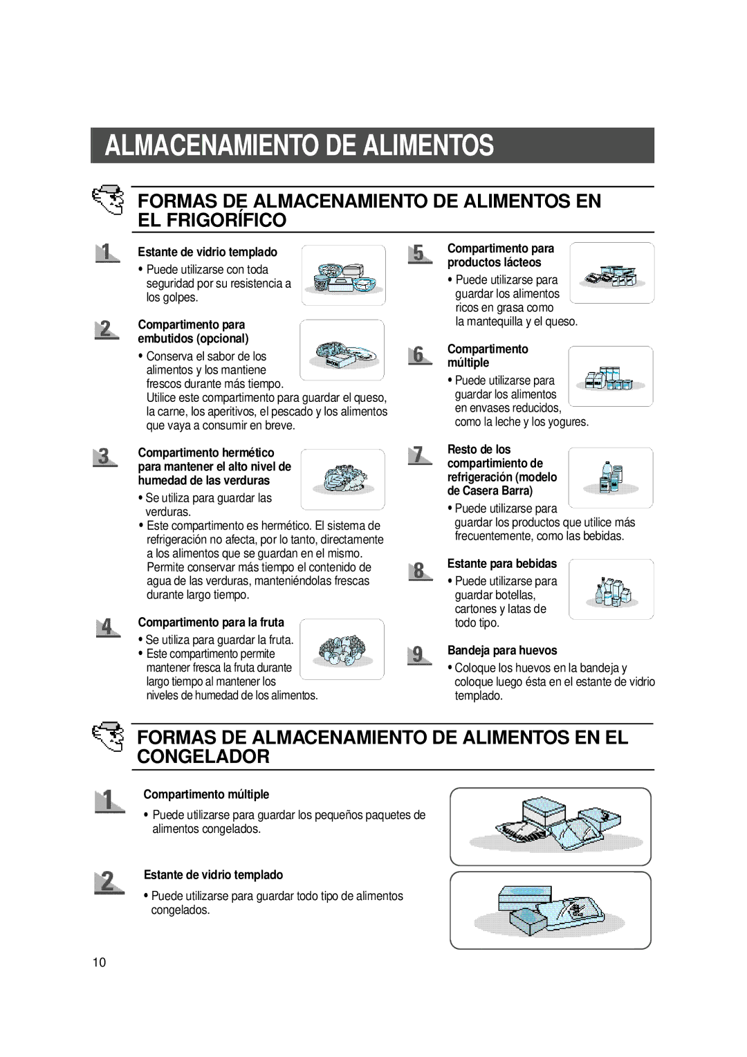 Samsung SS22WG2/CHA, SS20WG1/XEF, SS20WG1/AMF, SS20XM2/XEU manual Formas DE Almacenamiento DE Alimentos EN EL Frigorífico 