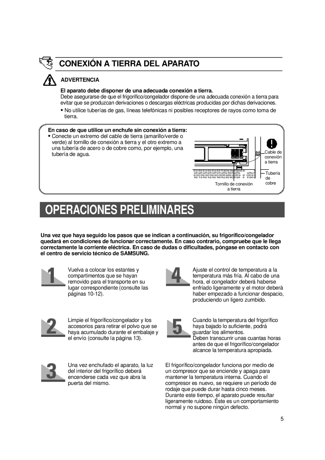 Samsung SS22WG1/XES, SS20WG1/XEF, SS20WG1/AMF, SS20XM2/XEU manual Operaciones Preliminares, Conexión a Tierra DEL AP Arato 