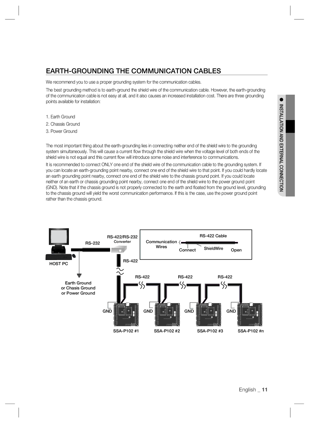 Samsung SSA-P102T user manual EARTH-GROUNDING the Communication Cables, Host PC 